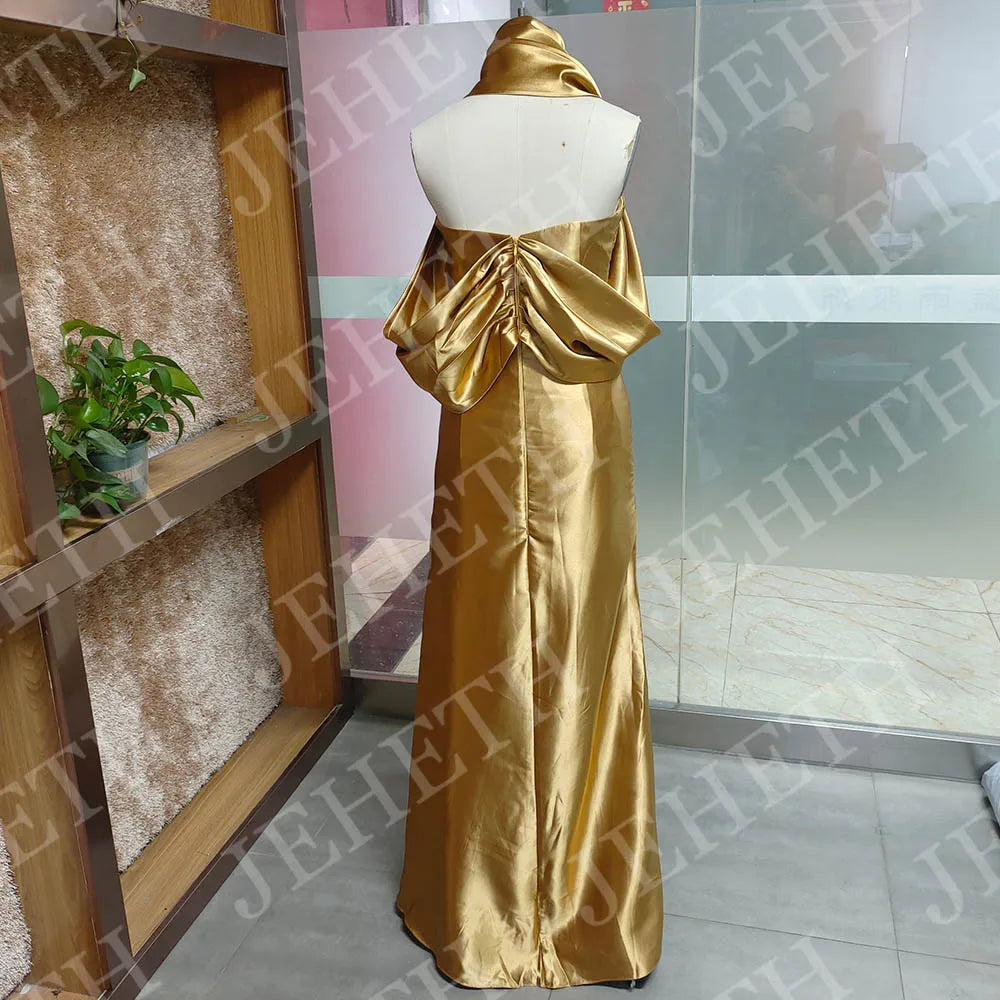JEHETH Mermaid Prom Dresses 2025 Off Shoulder Women Evening Dress Elegant Satin Saudi Arabia Celebrity Gown Customized Backless