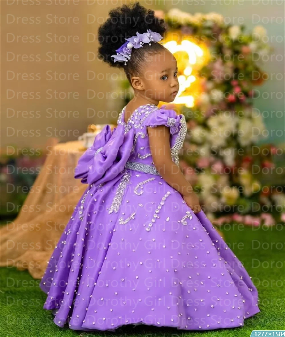 Luxury Lavender Beading Flower Girl Dresses Girls Birthday Dress gorgeous Customized Queen Baptism for Wedding Party Gowns