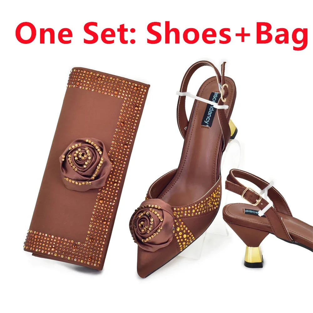 New Design Shoe and Bag Set for Party in Women Nigerian African Shoe and Bags Set for Wedding Luxury Elegant Women Party Pumps