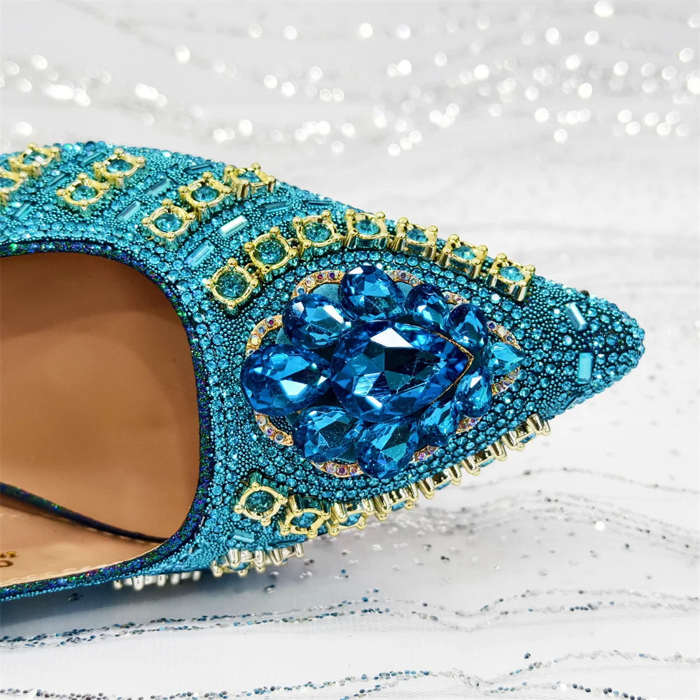 Venus Chan 2025 Elegant Rhinestone Pointed Toe Pumps With Matching Bag Set Large Size shoes Big Bag for Women's Party High Heels