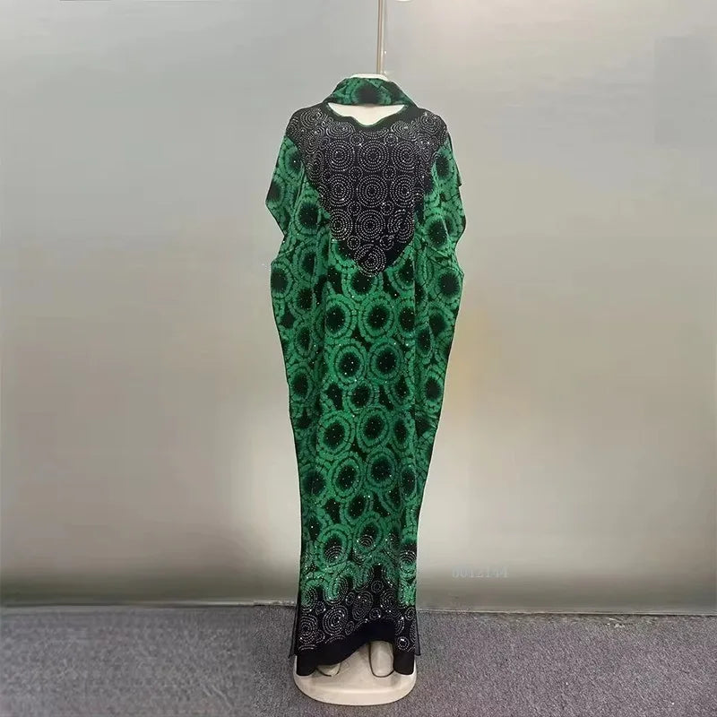 2025 New Fashion Middle Eastern Glitter Style Loose Pocket Robe African Print Elegant Ladies Plus Size Party Dress