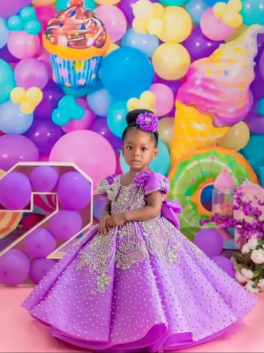 Crystal Purple Girls Birthday Dresses Customized Luxury Flower Girl Dresses for Wedding Party Baby Child Toddle Queen Ball Gowns