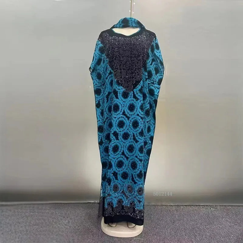 2025 New Fashion Middle Eastern Glitter Style Loose Pocket Robe African Print Elegant Ladies Plus Size Party Dress