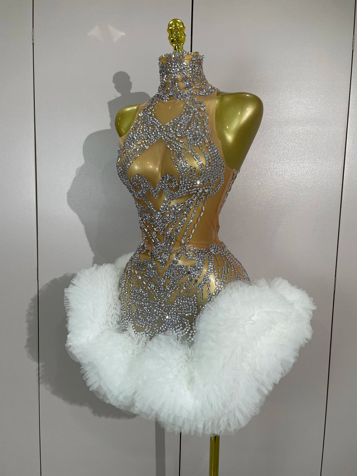 STOCK Diamonds Mesh Sexy See Through Cocktail Mini Dress Women Eveing Luxury Birthday Party Singer Nightclub Show Stage Costume