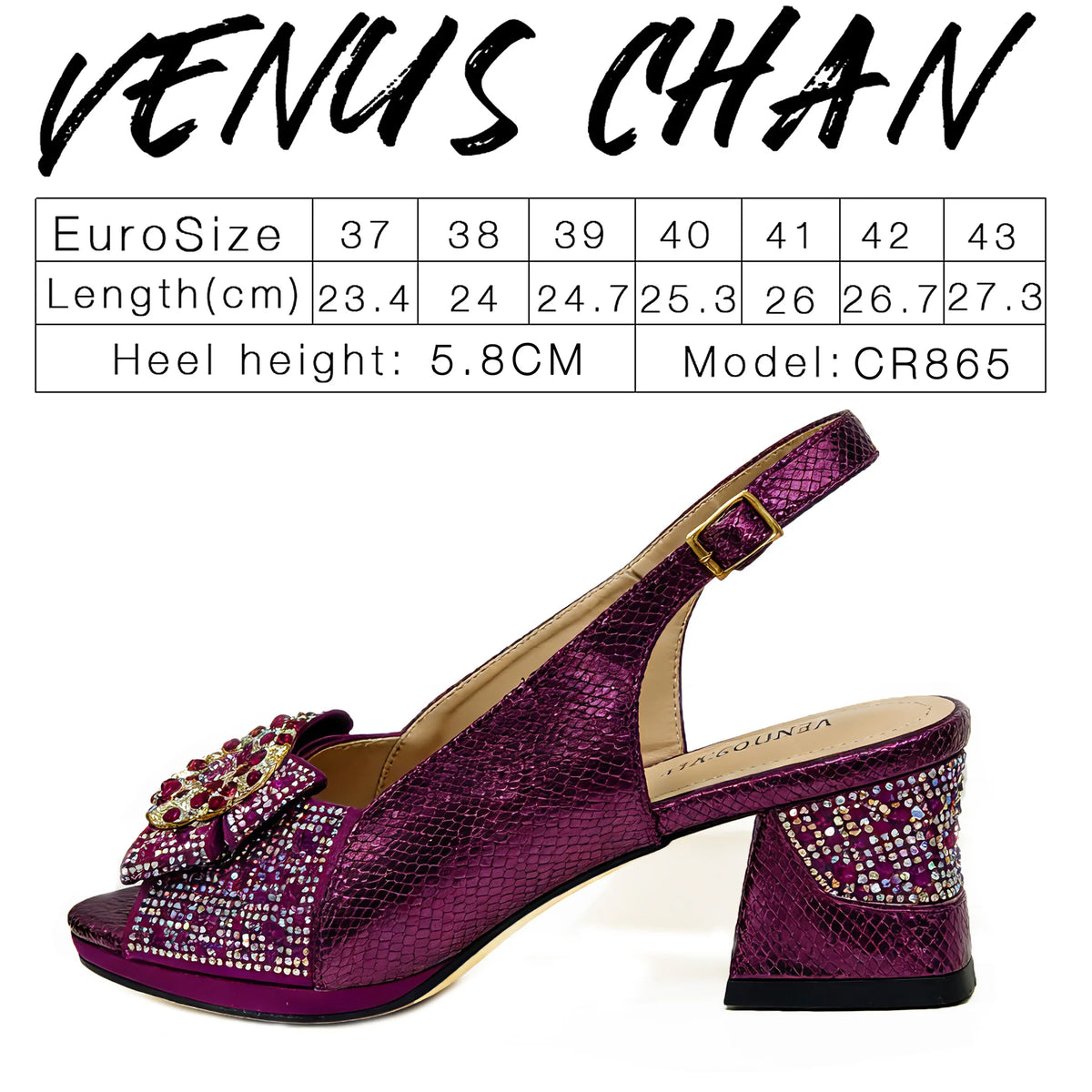 Venus Chan 2026 Elegant Rhinestone Peep Toe High Heels for Women - Italian Design Purple Sandals with Matching Handbags