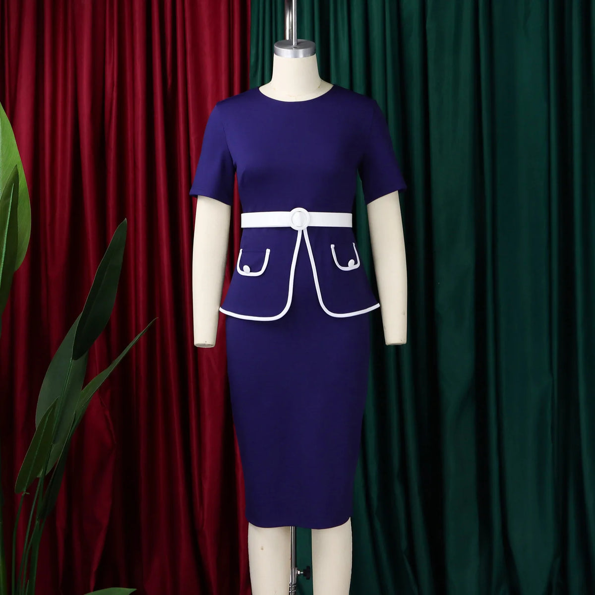 Elegant Fashionable Stretchy Short Sleeve Wrap Body Midi Dress Large Size African Style Commute Dress High Waist Skirt