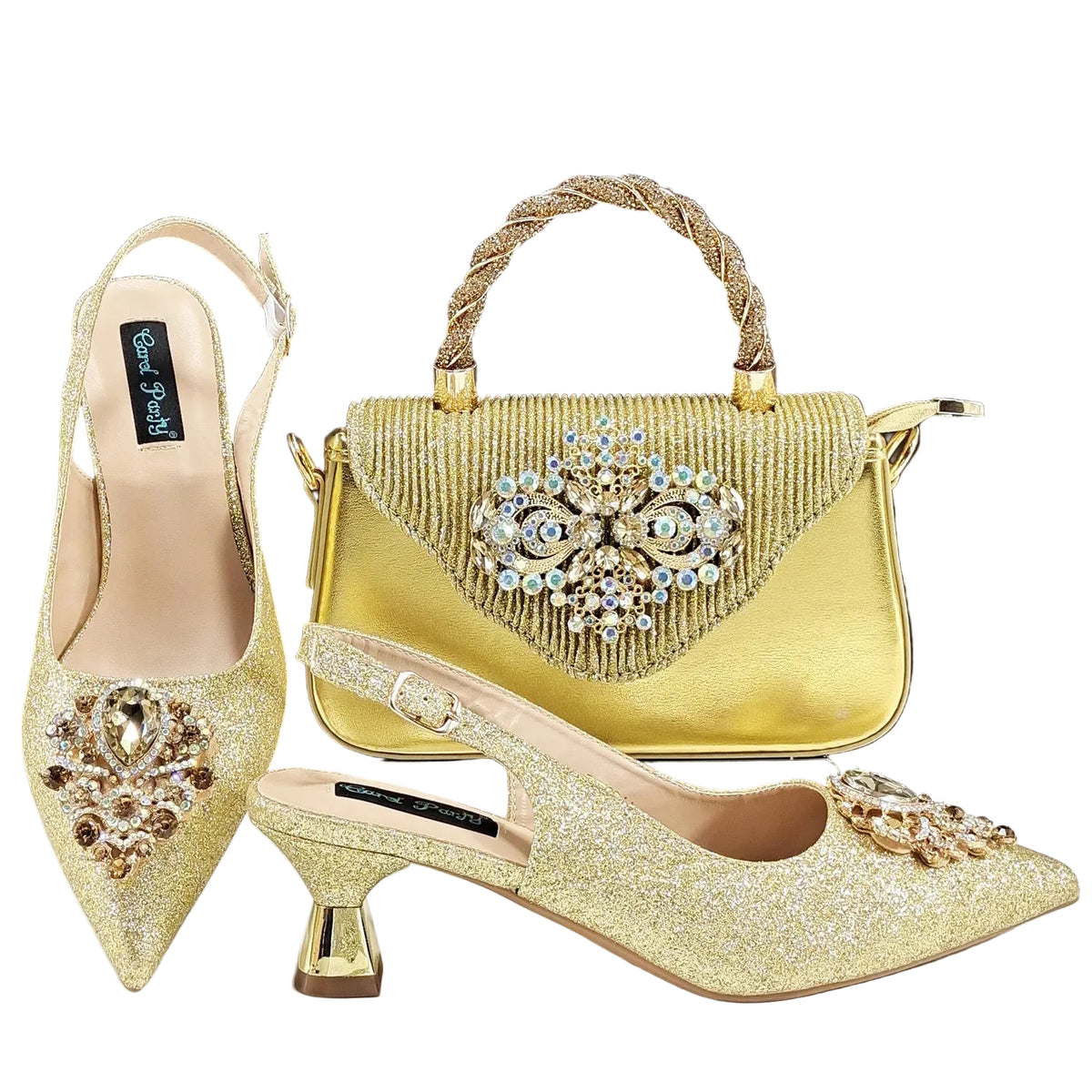 Italian Design Peach Color Pointed Toe Shoe & Bag Set Rhinestone Luxury  Women's High Heels for Parties By QSGFC