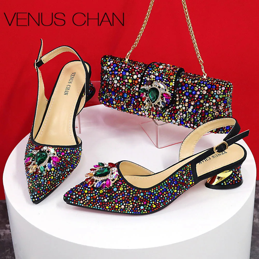 2024 Ladies High Quality Women's Pumps And Bag Italian Fashion Design Silver Mixed Color Bag For Nigeria Wedding Party