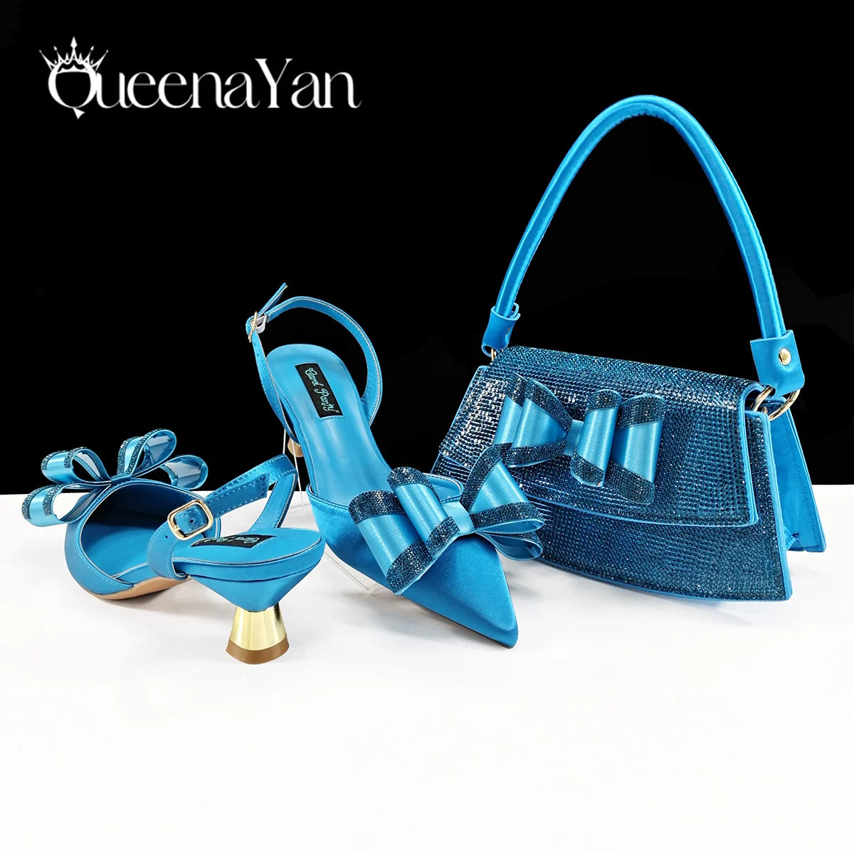 Queena Yan Italian Design High Quality Elegant Butter-fly Design Decoration Peach Color Party Wedding Women Shoes and Bag