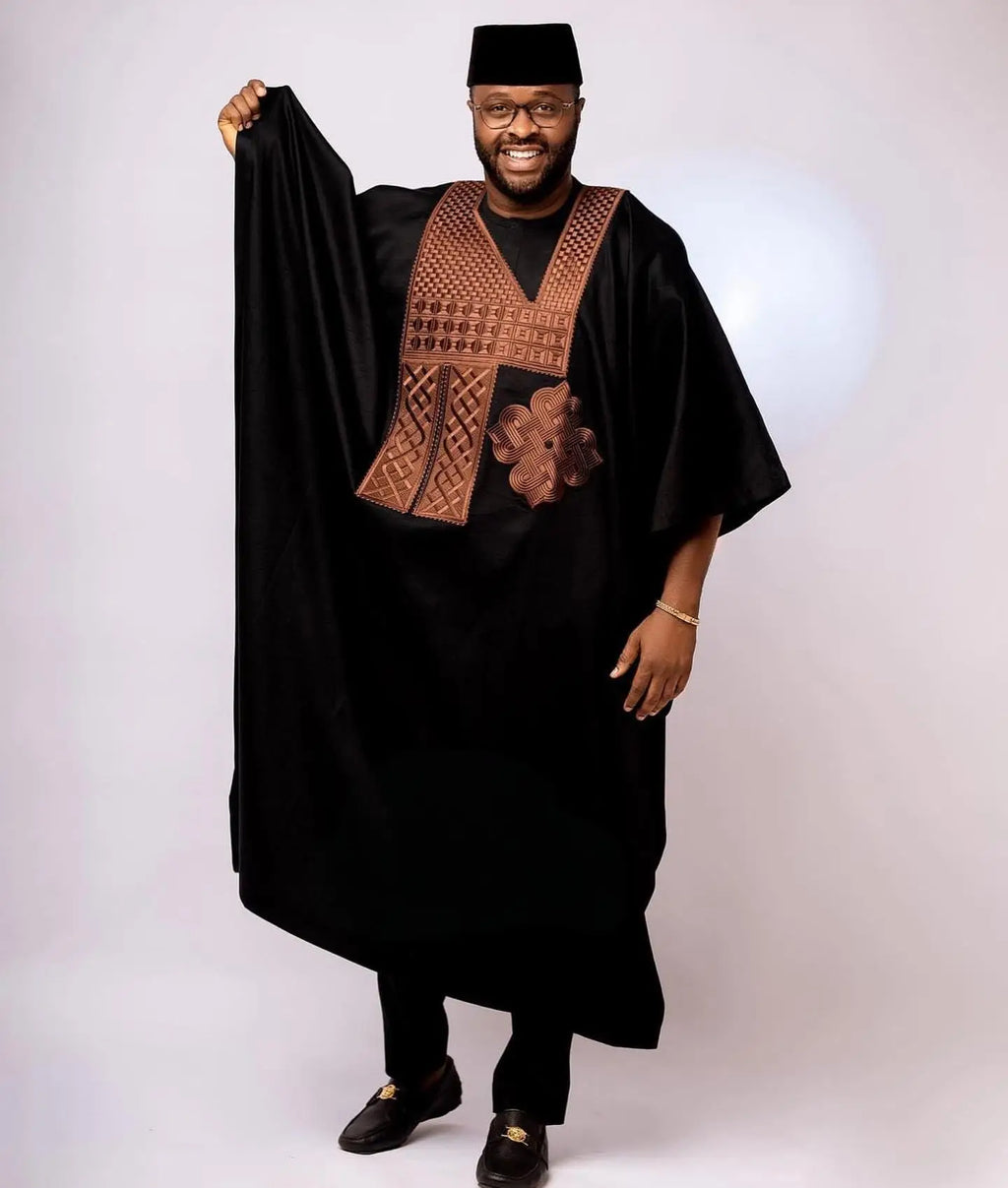 Traditional African Embroidered Three-Piece Wedding Party Set Cultural Ethnic Design Ensemble for Special Occasions