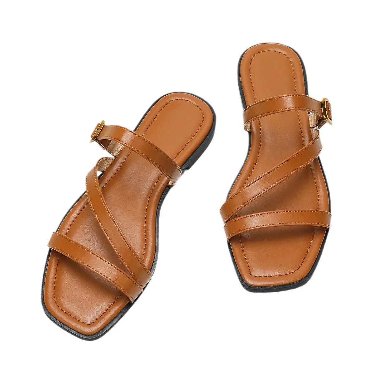 Women's Summer Oversized Solid Color Hollow Design Slippers Fashionable Square Toe Anti Slip Flat Slippers Chain Shoulder Bag