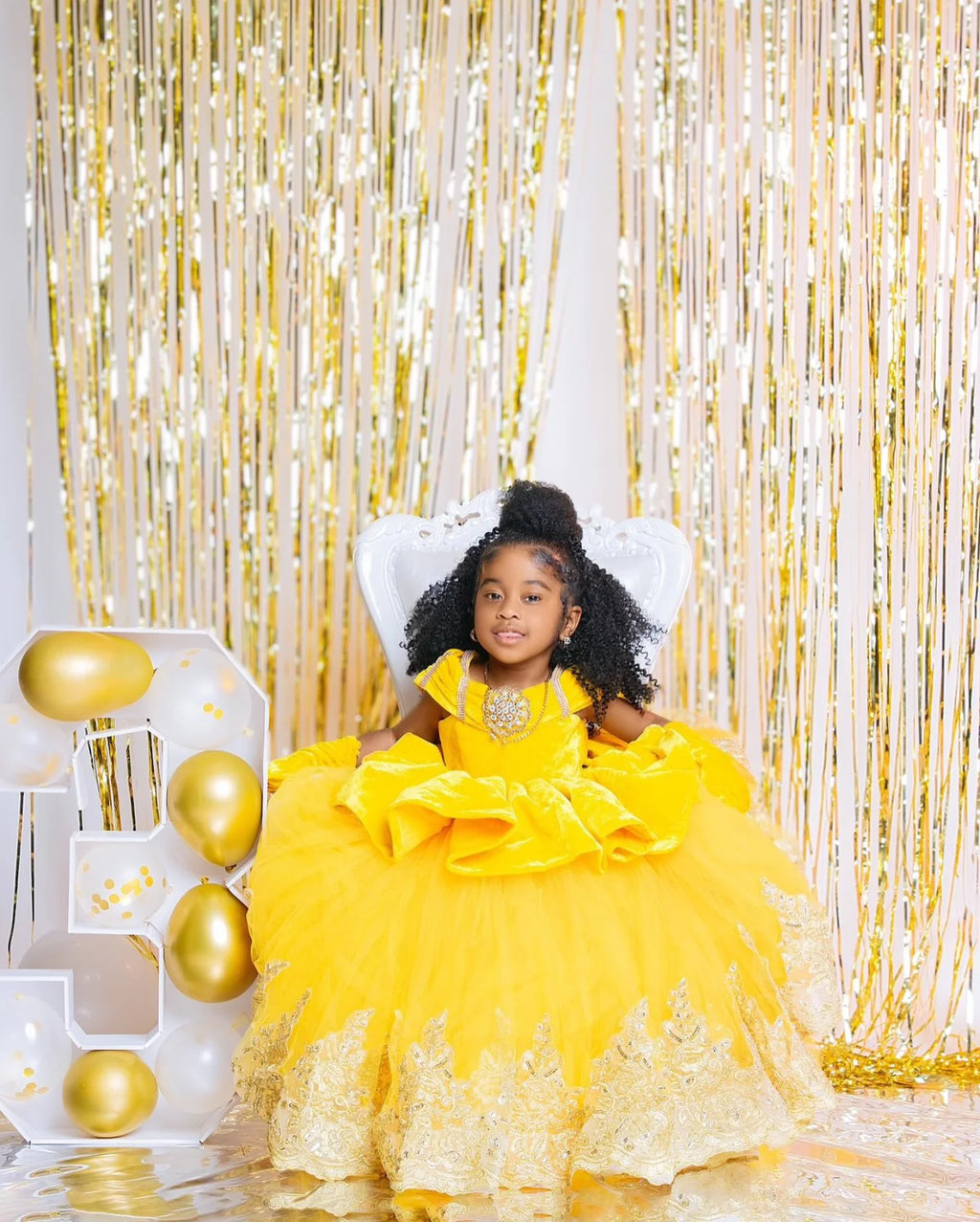 Yellow African Flower Girl Dresses Customized Princess Kids Lace Ball Gown Girls First Birthday Party Dress