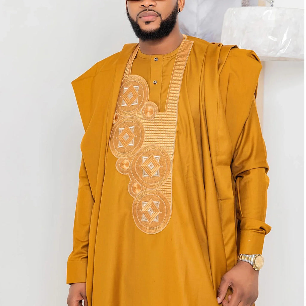 African Clothing For Men Traditional Bazin Riche Embroidery Design Top Long Sleeve 3 Piece Set