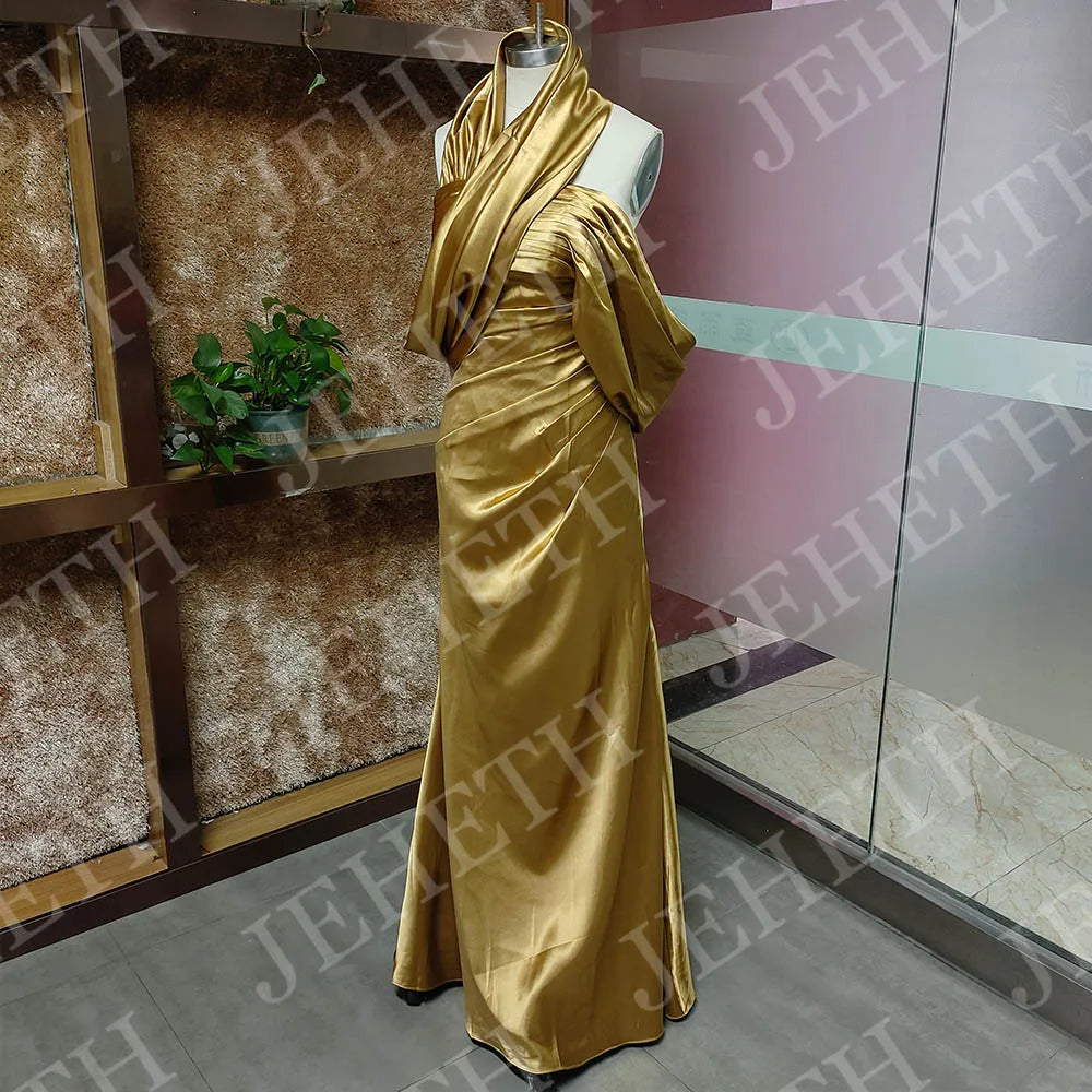 JEHETH Mermaid Prom Dresses 2025 Off Shoulder Women Evening Dress Elegant Satin Saudi Arabia Celebrity Gown Customized Backless