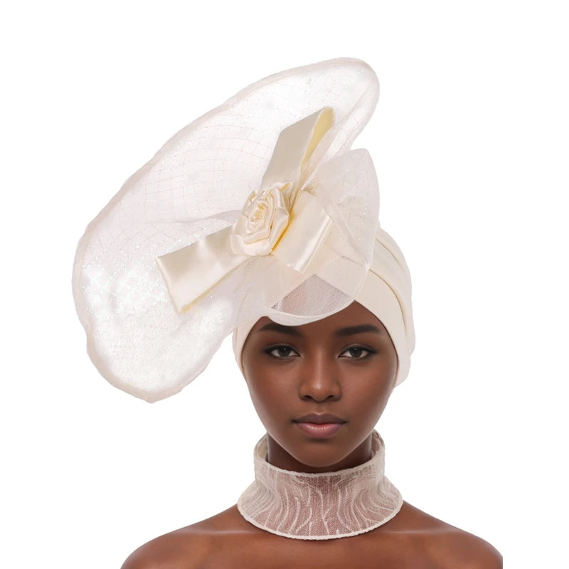 Retro Veil Turban Cap for Women Exaggerated Party Headpiece Hat African Head Wraps Bonnet Muslim Wrap Head Turbans