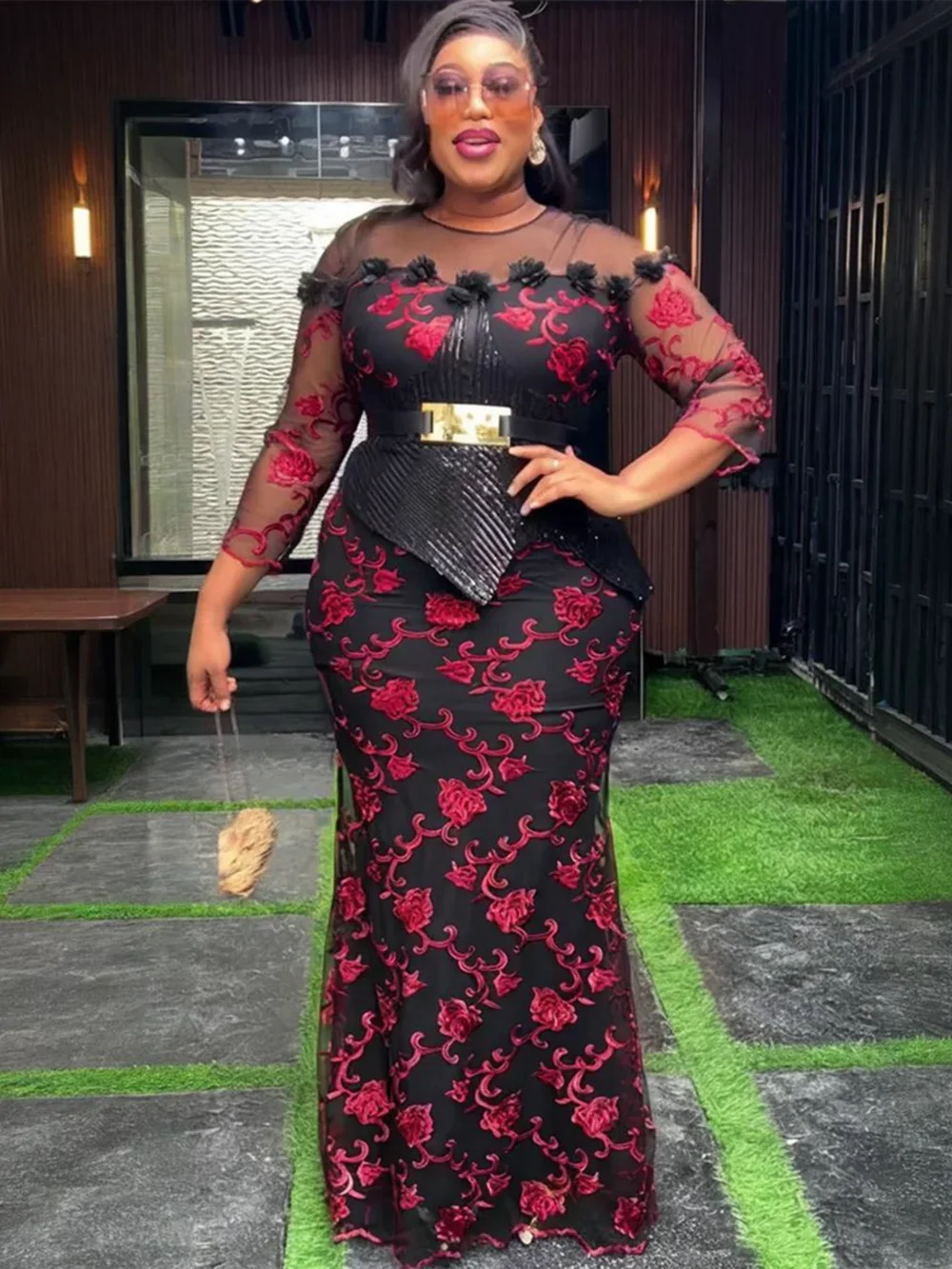 Plus Size African Party Long Dresses for Women 2025 New Luxury Embroidery Sequin Robe Elegant Muslim Wedding Evening Gown