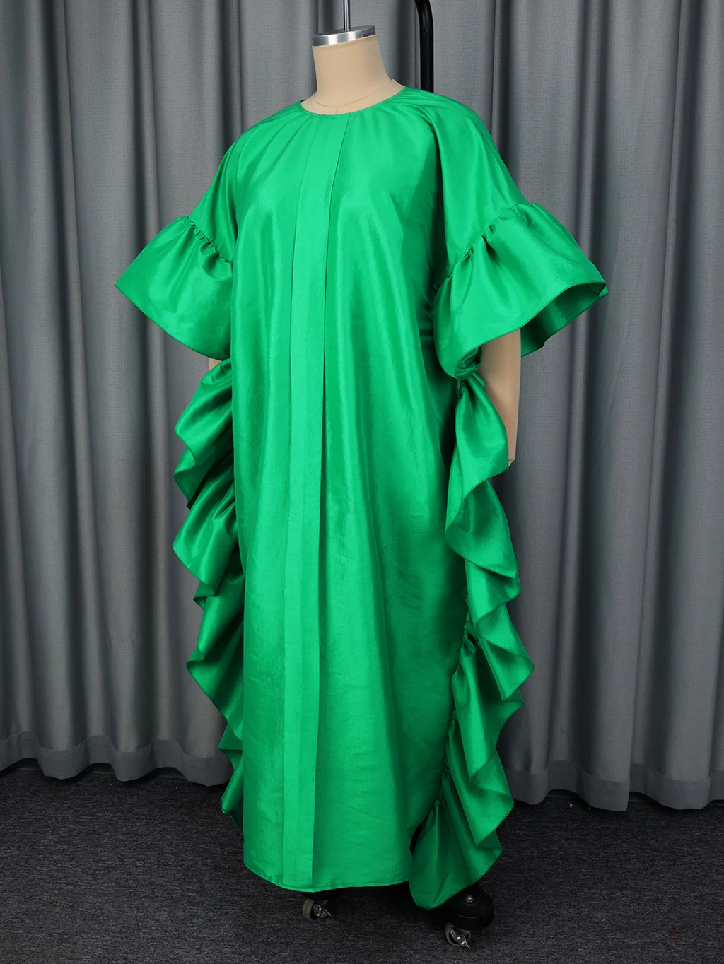 Women Shiny Bubu Dresses Kaftan Loose O Neck Ruffles Christmas Traditional Africa Party African Boubou Gowns Female Event Fall