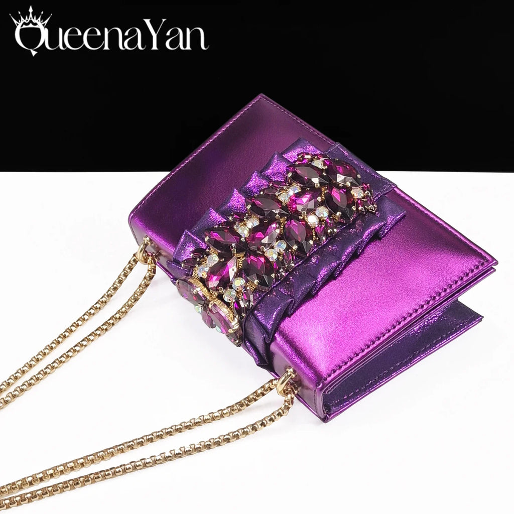 Queena Yan Spot goods Elegant Women Heels Shoes and Bag Set Decoration Rhinestones Women High Heels Shoes OL Bag And Shies