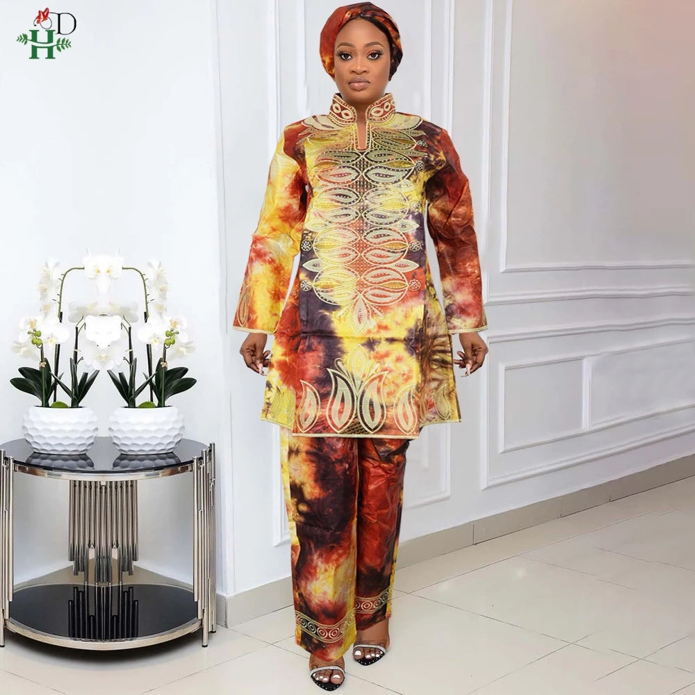 H&D African Clothes For Women Traditional Embroidery Dress High Quality Tops Pants Suit Muslim Wedding Party Clothing 2024 2025