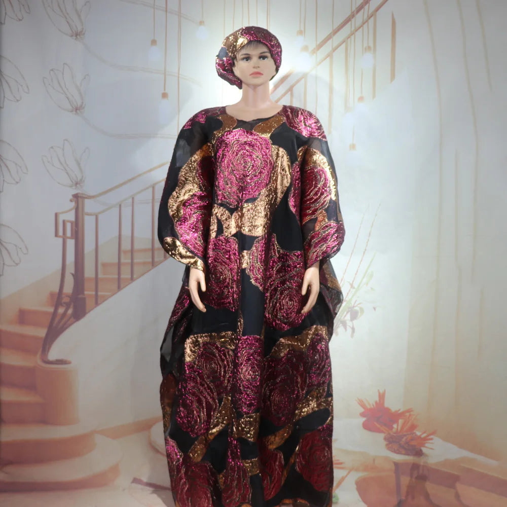 Luxury Nigerian African Two-Piece Set Dress for Women with Headscarf Latest Style Wearable Clothing