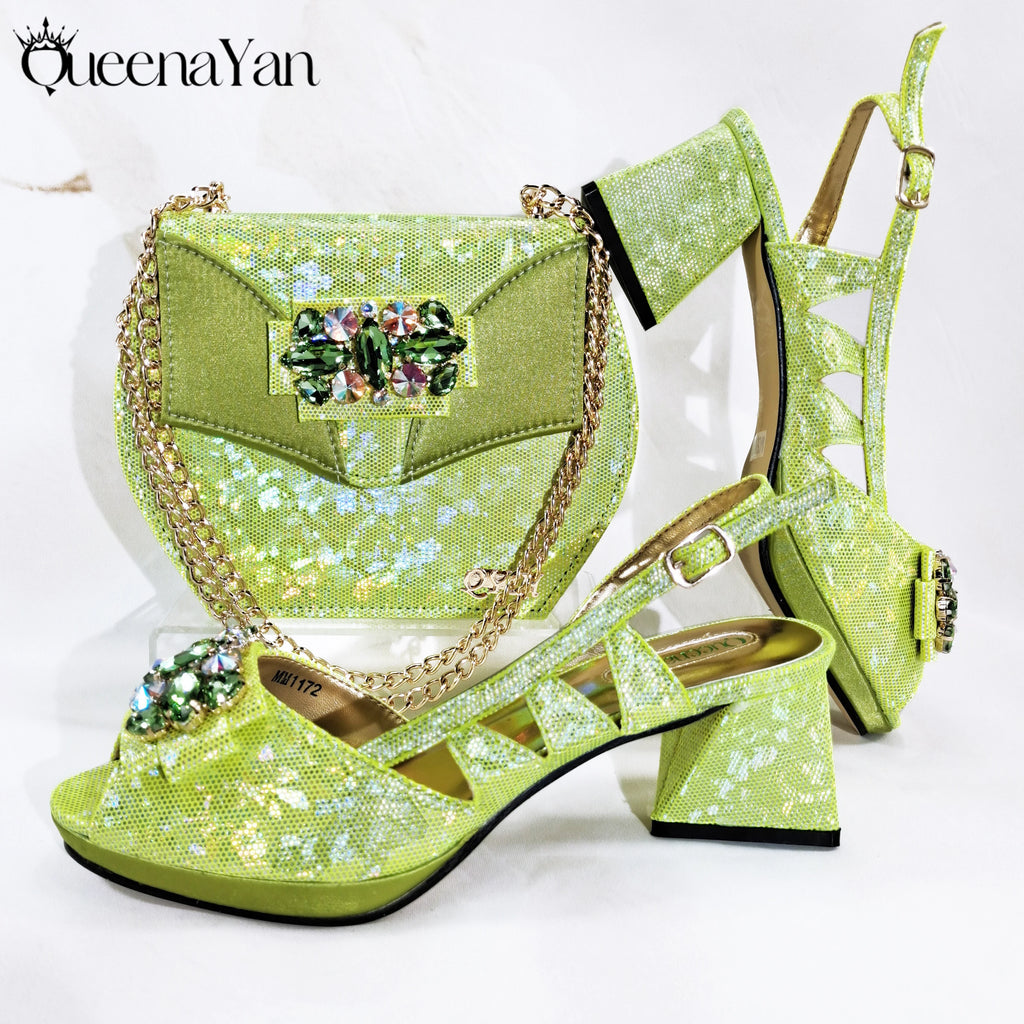 Queena Yan 2025 Fashionable Brown Color Open Toe Women's Sandals with Matching Bag Set - Perfect for Weddings and Parties