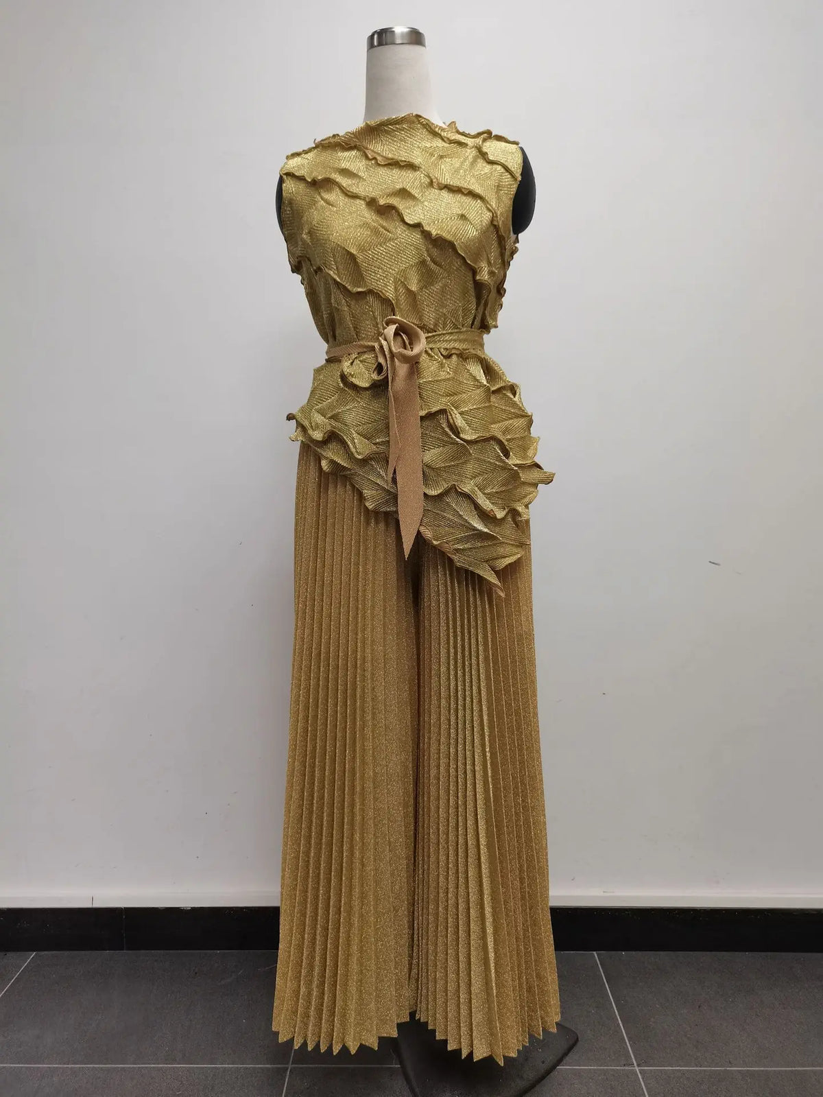 Pleated Sleeveless Lace-up Vest Top New Wide Leg Loose Pants 2 Piece Set Temperament Solid Color Elegant Commuter Clothing 2025