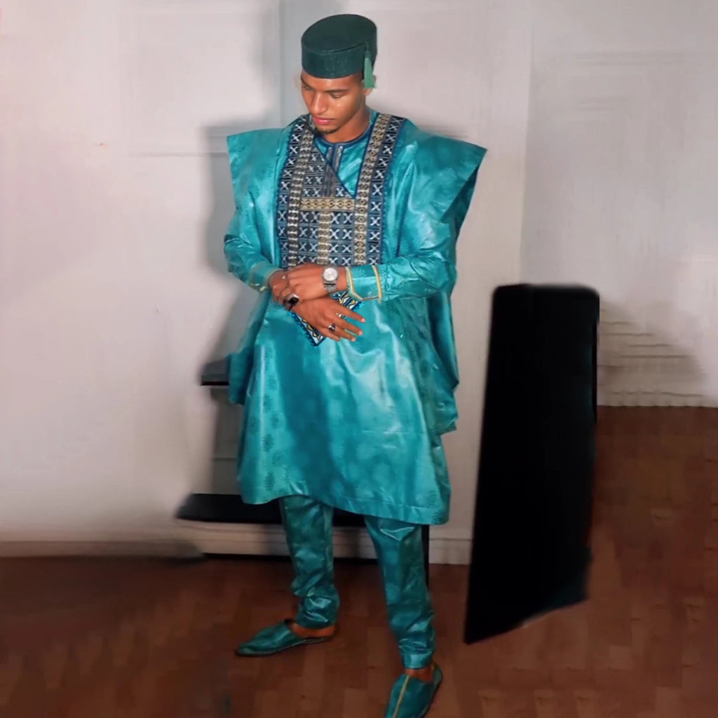 H&D South African Traditional Wear Formal Attire Bazin Riche Dashiki Green Shirt Pants Robe Suit Agbada Men's wedding party 2024