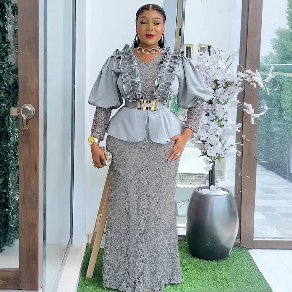 African Party Dresses for Women Plus Size Dashiki Ankara Lace Wedding Evening Gowns Elegant Turkey Muslim Maxi Dress 2025 New