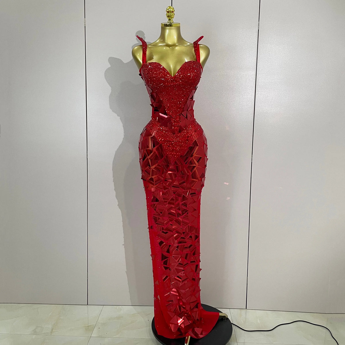 Sexy Luxury Sparkly Diamonds Mirror Sequins Mesh Transparent Long Dress Women Evening Birthday Party Nightclub Bar Stage Costume