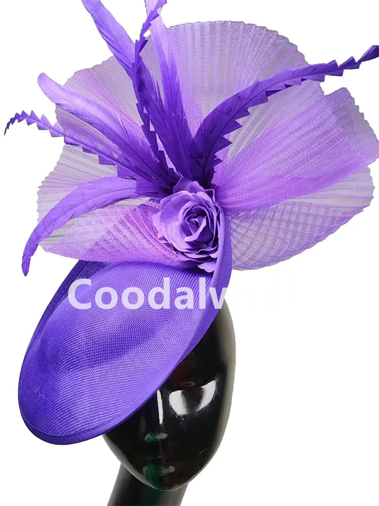 Navy Mesh Fascinator Wedding Women Hat Ladies Royal Ascot Headpiece For Festival Party Pillbox Cap Flower Headwear Church Event