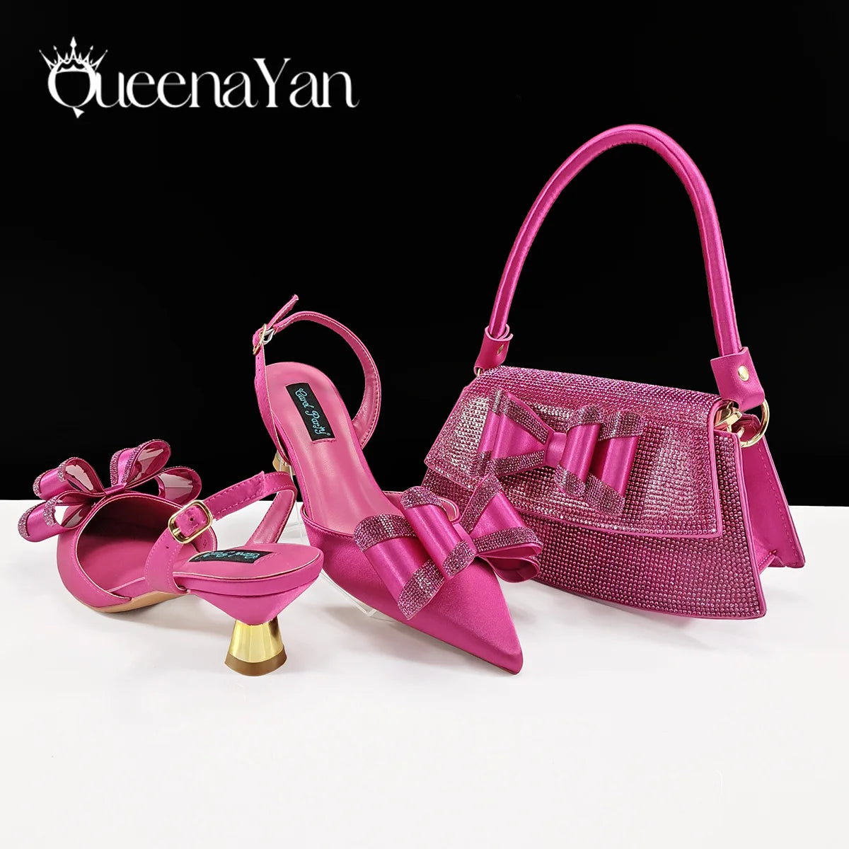 Queena Yan Italian Design High Quality Elegant Butter-fly Design Decoration Peach Color Party Wedding Women Shoes and Bag