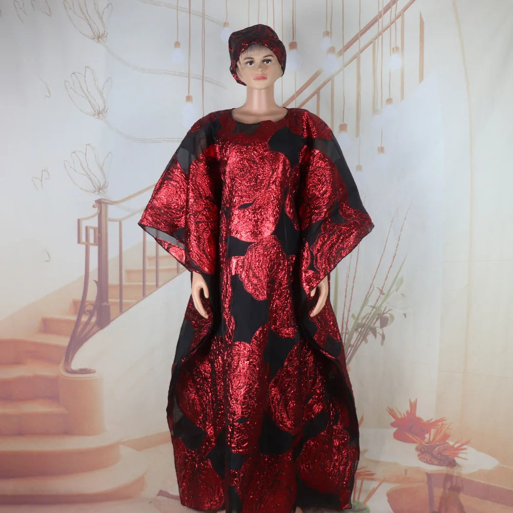 Luxury Nigerian African Two-Piece Set Dress for Women with Headscarf Latest Style Wearable Clothing