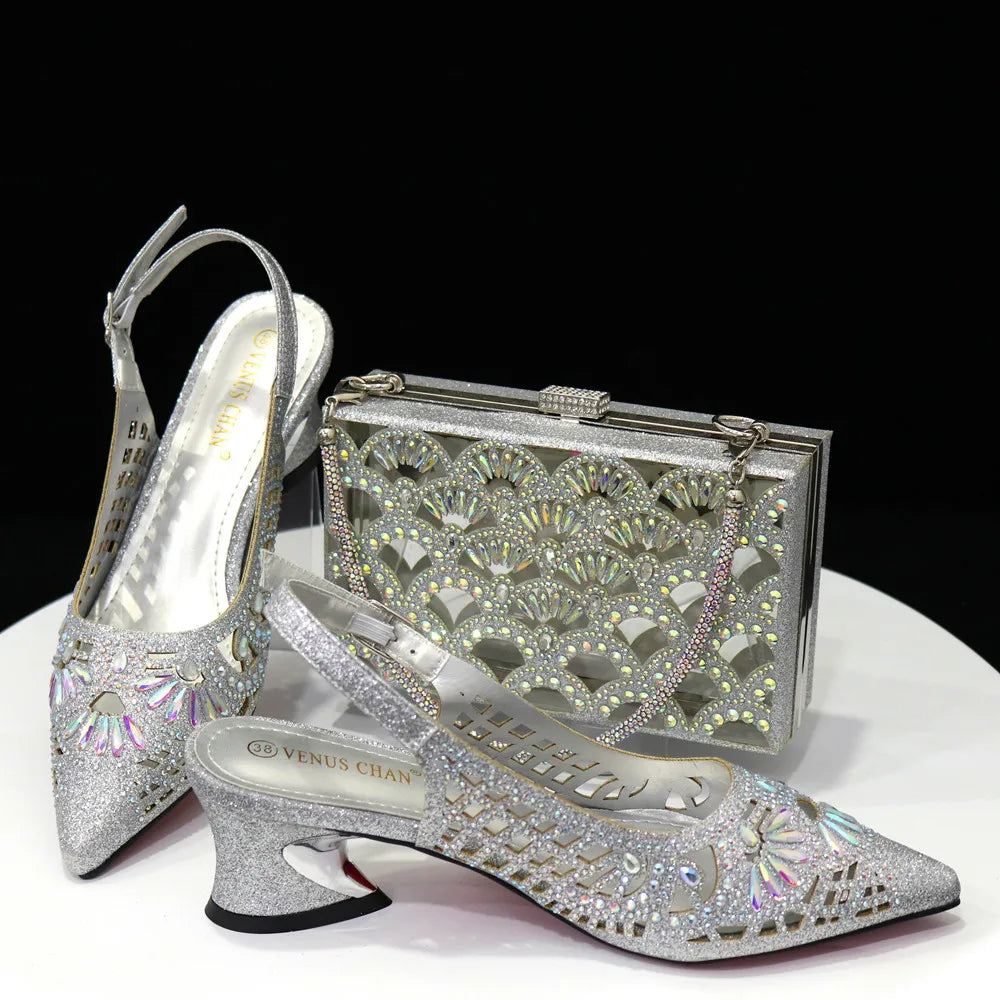 2024 Black Color Newest INS Style Elegant Party High Heels Nigeria Popular Design African Ladies Shoes And Bag Set
