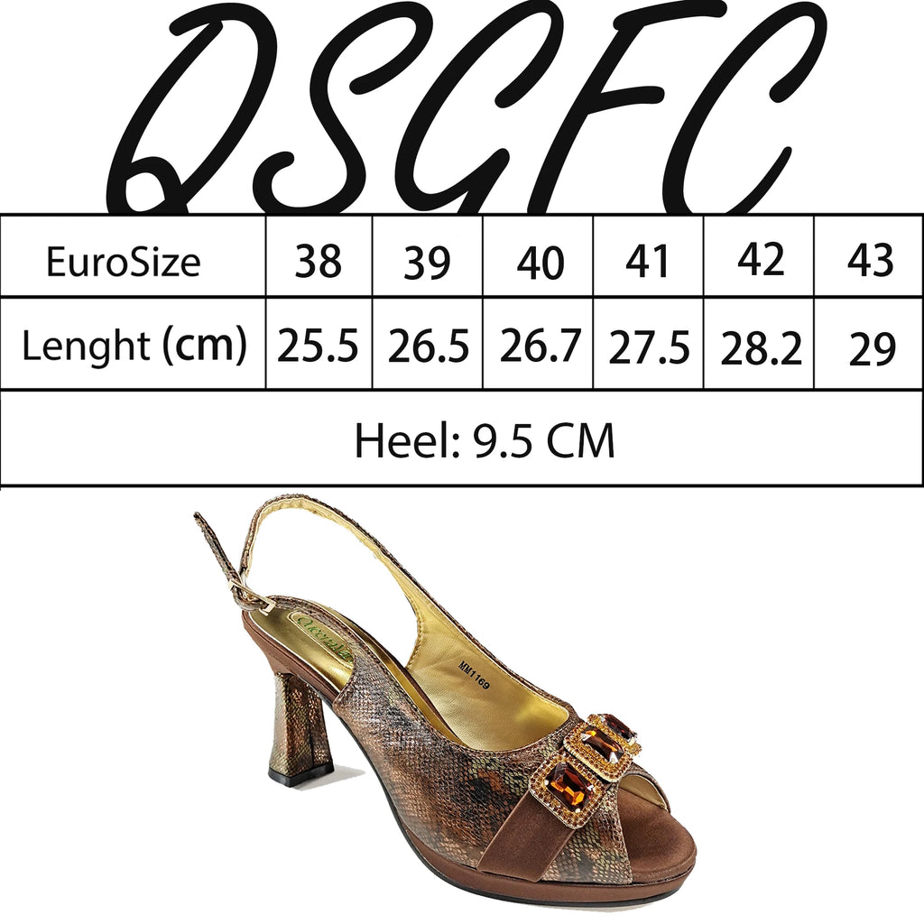 Queena Yan New Luxurious Italian Women's Party Shoes&Bag Set Elegant Golden Rhinestone  Sandals with Peep Toe High Heels Wedding