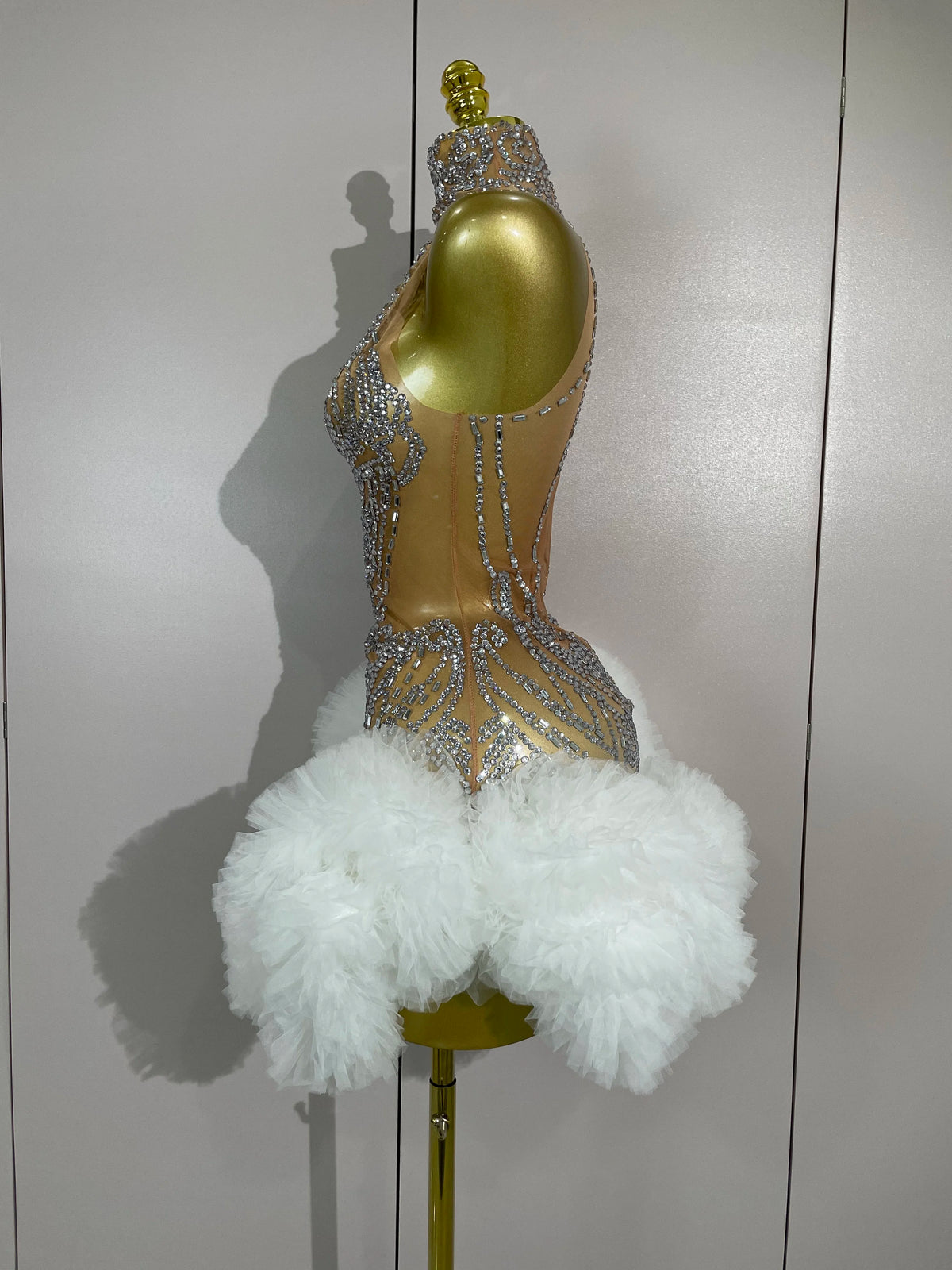 STOCK Diamonds Mesh Sexy See Through Cocktail Mini Dress Women Eveing Luxury Birthday Party Singer Nightclub Show Stage Costume