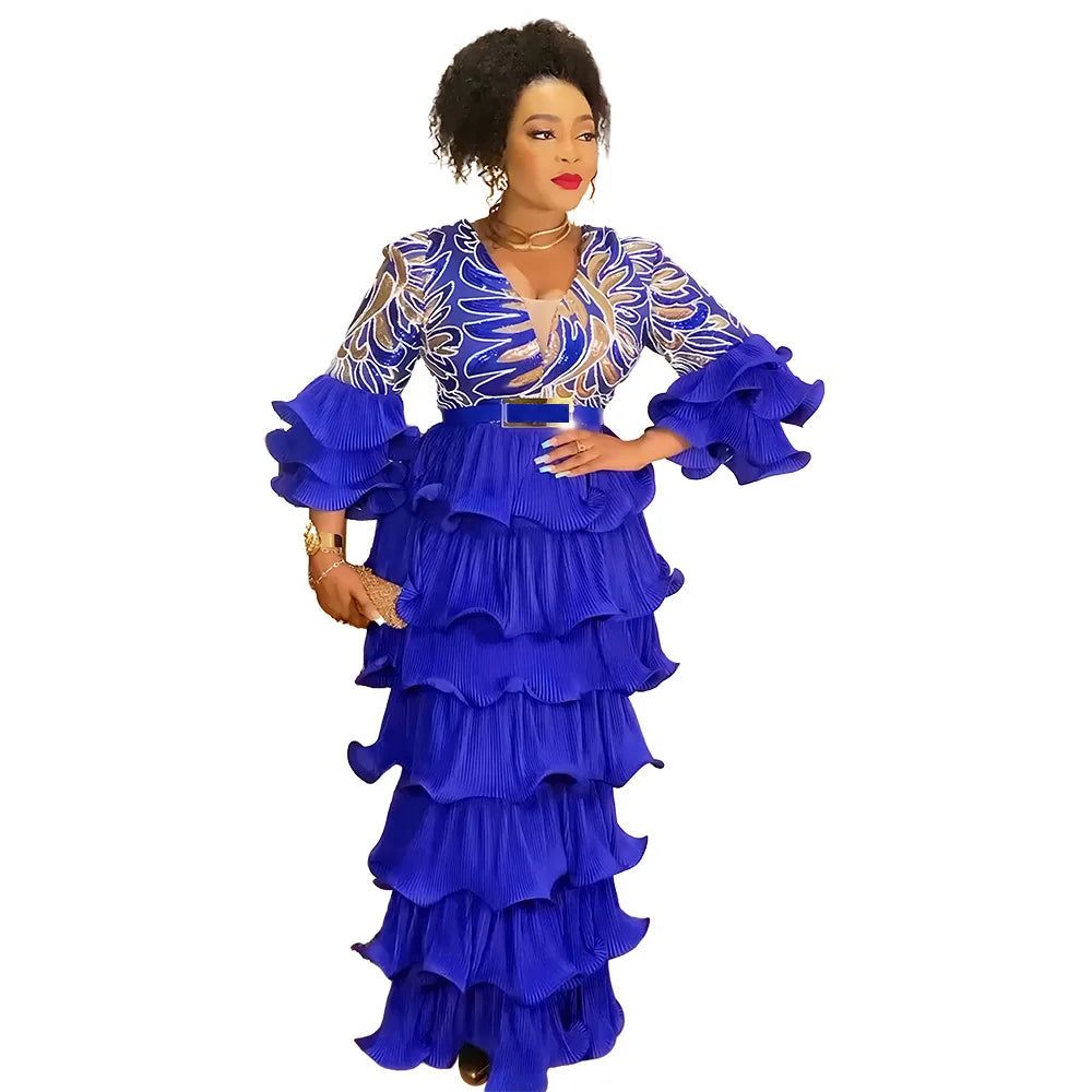 African Party Dresses for Women Plus Size Elegant Turkey Muslim Maxi Dress Dashiki Ankara Sequin Wedding Evening Gown 2025