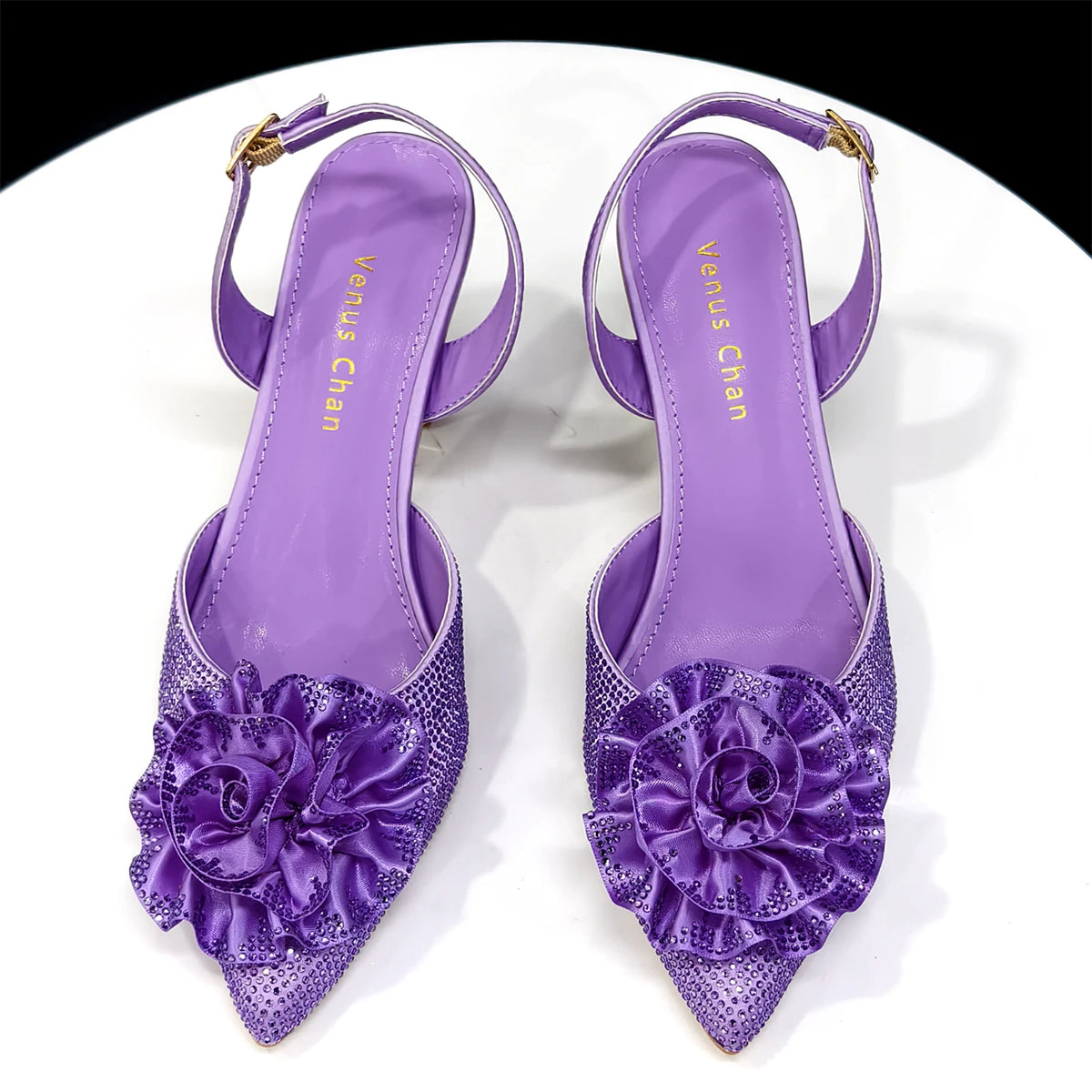 Venus Chan 2025 Elegant Shiny Green Handbag & Medium Heel Shoe Set with Exquisite Handmade Floral Accents for Weddings & Parties
