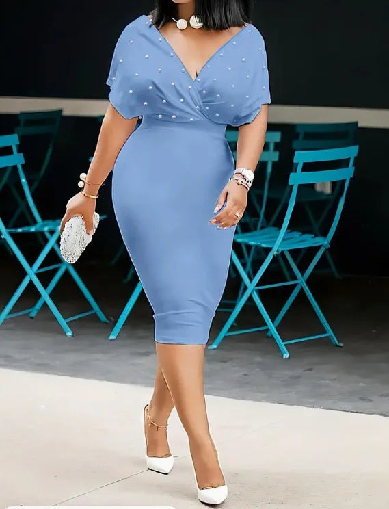 Fashion Party Dress For Wonen Sexy V Neck Package Hip Elegant Dresses 2025 Srping Summer Lady Solid Color Slim Office Midi Dress