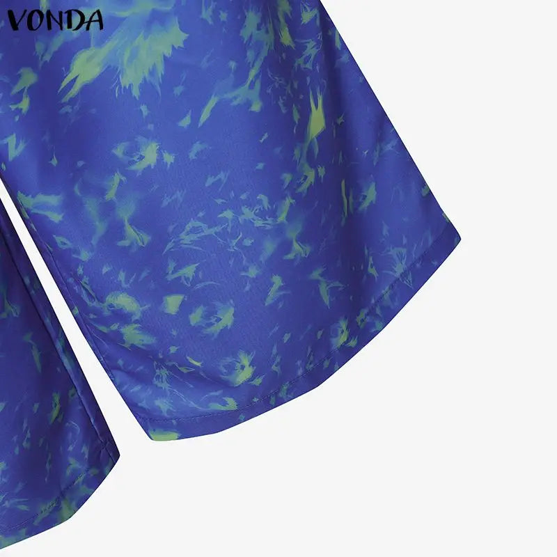 VONDA Plus Size 2PCS 5XL Women Pant Sets 3/4 Flare Sleeve Tops Long Pants Vintage Print Oversize Casual Loose 2 Piece Outfits