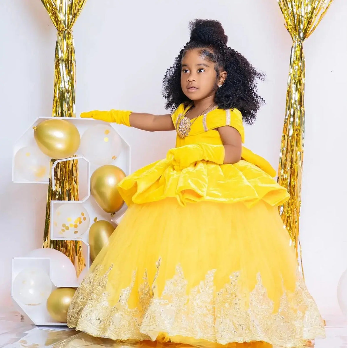 Yellow African Flower Girl Dresses Customized Princess Kids Lace Ball Gown Girls First Birthday Party Dress