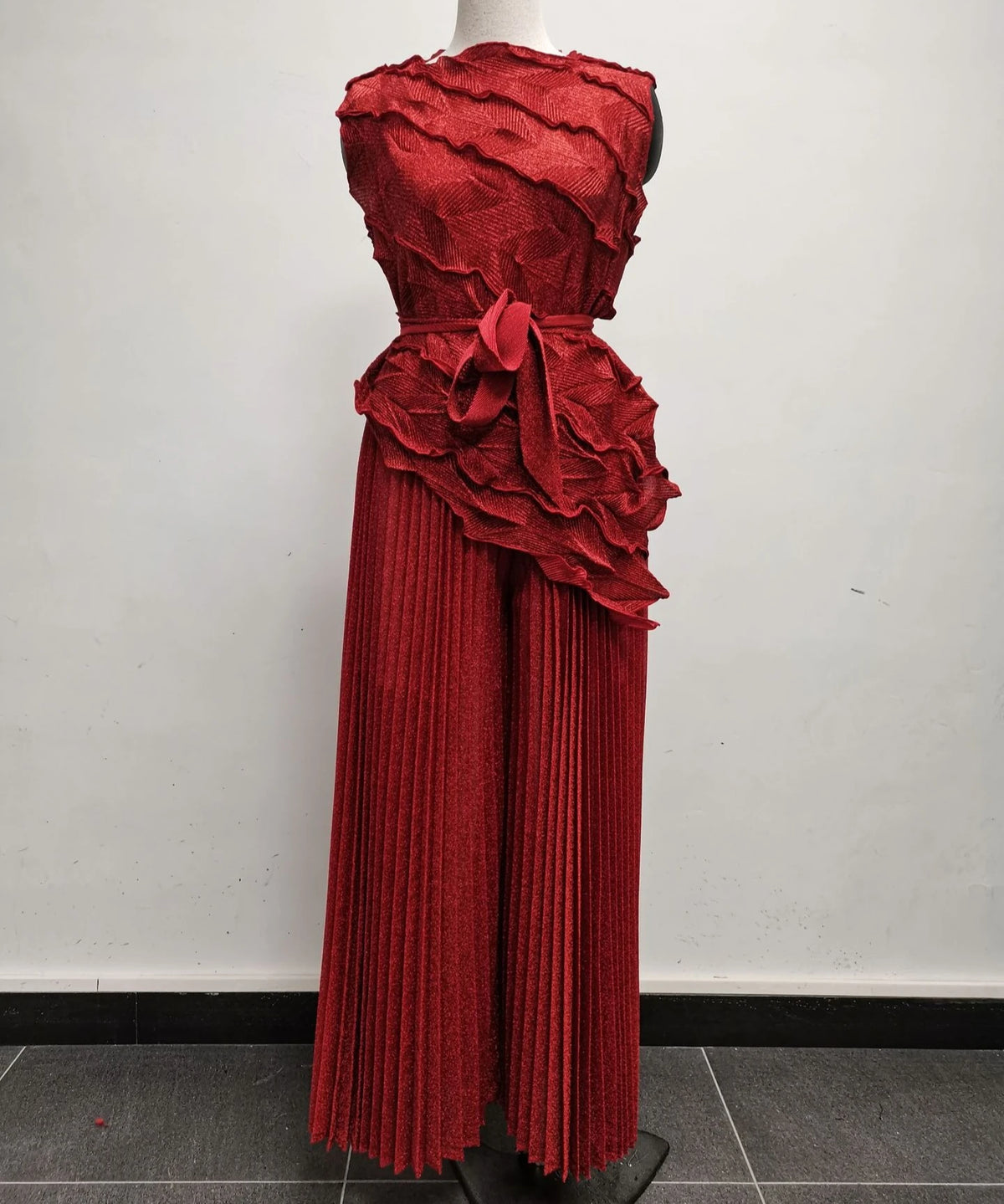 Pleated Sleeveless Lace-up Vest Top New Wide Leg Loose Pants 2 Piece Set Temperament Solid Color Elegant Commuter Clothing 2025