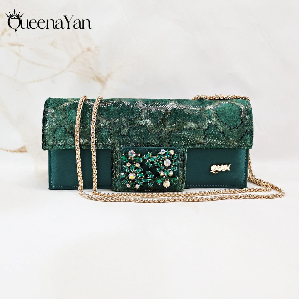 Queena Yan Newest Special Synthetic Fabrics Italian Design Women's High Heel Matching Shoe and Bag Set for Weddings and Parties