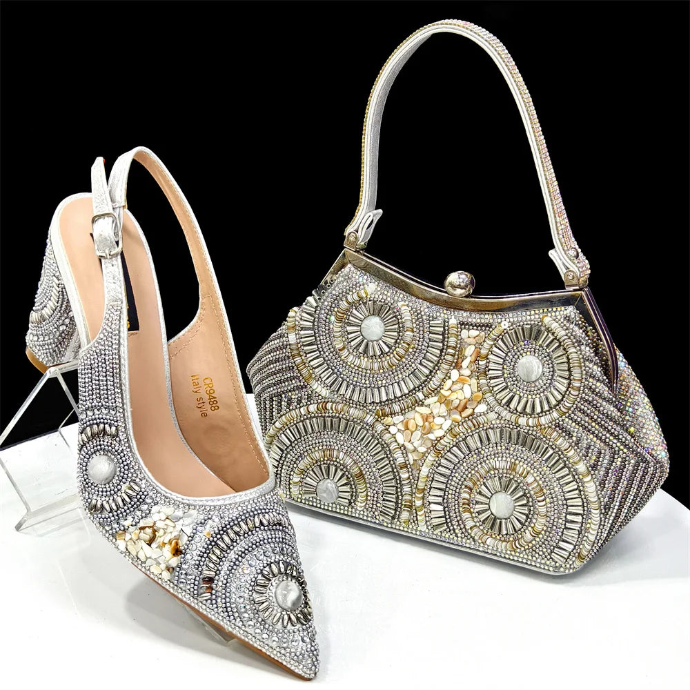 2025 Fashion Newest Arrival Orange Pointed Toe Women Sandals Shoes Matching Bag Set for Ladies Wedding Party Pump