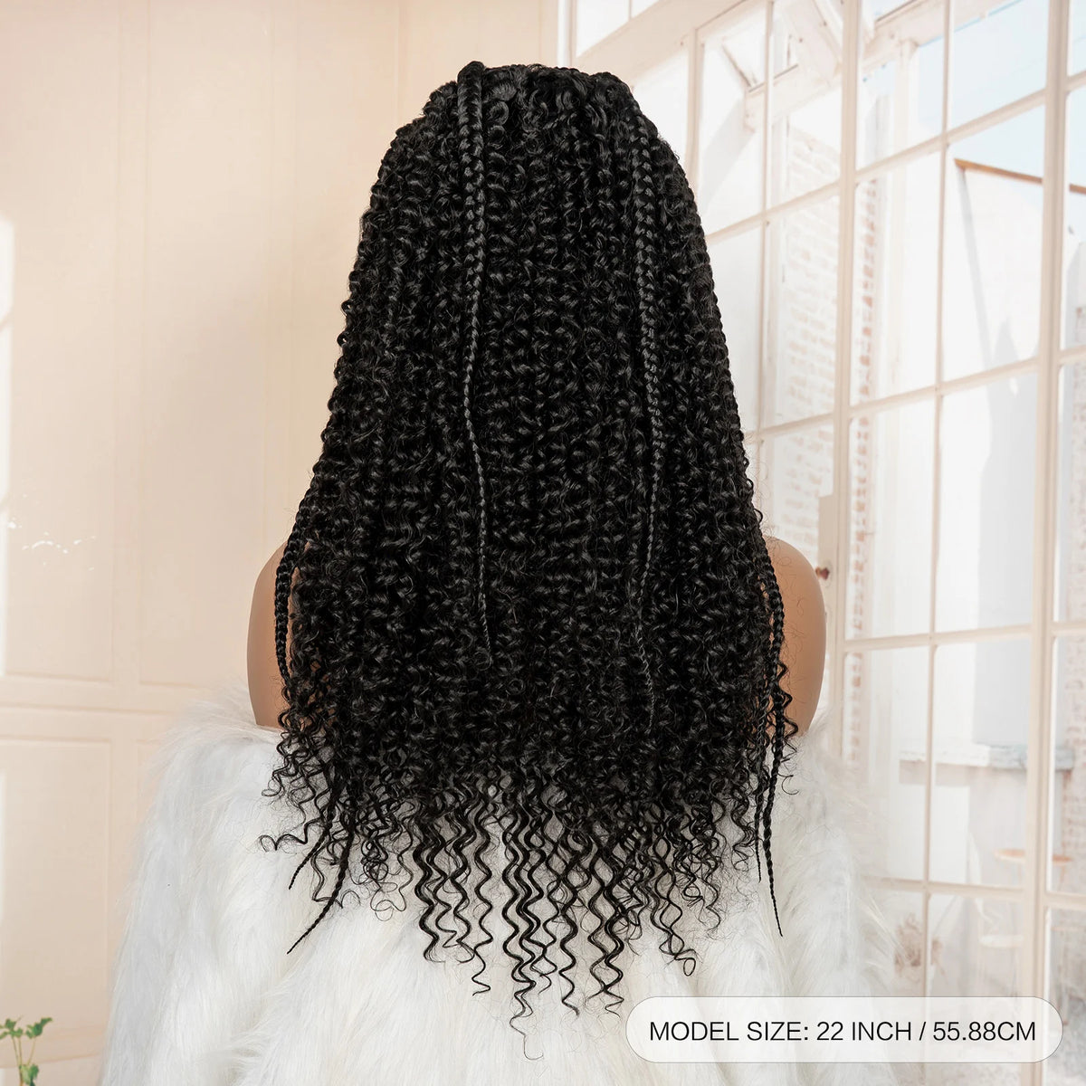 13x6 Lace Frontal Synthetic Braids Wig 22 Inches Cornrow Braided Wig with Curly Handmade Knotless Braiding Wig for Black Women