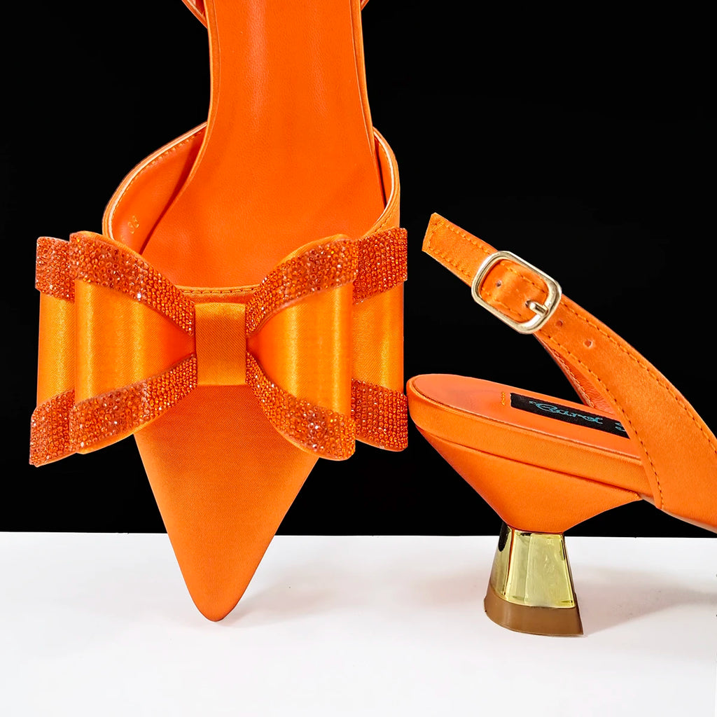 Queena Yan Italian Design High Quality Elegant Butter-fly Design Decoration Peach Color Party Wedding Women Shoes and Bag