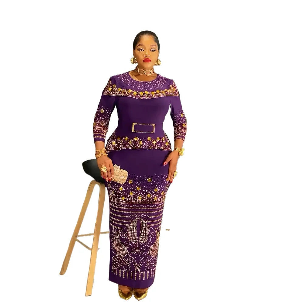 African Party Dresses for Women Elegant Turkey Muslim Wedding Evening Gown Plus Size Dashiki Diamond Bodycon Maxi Long Dress New