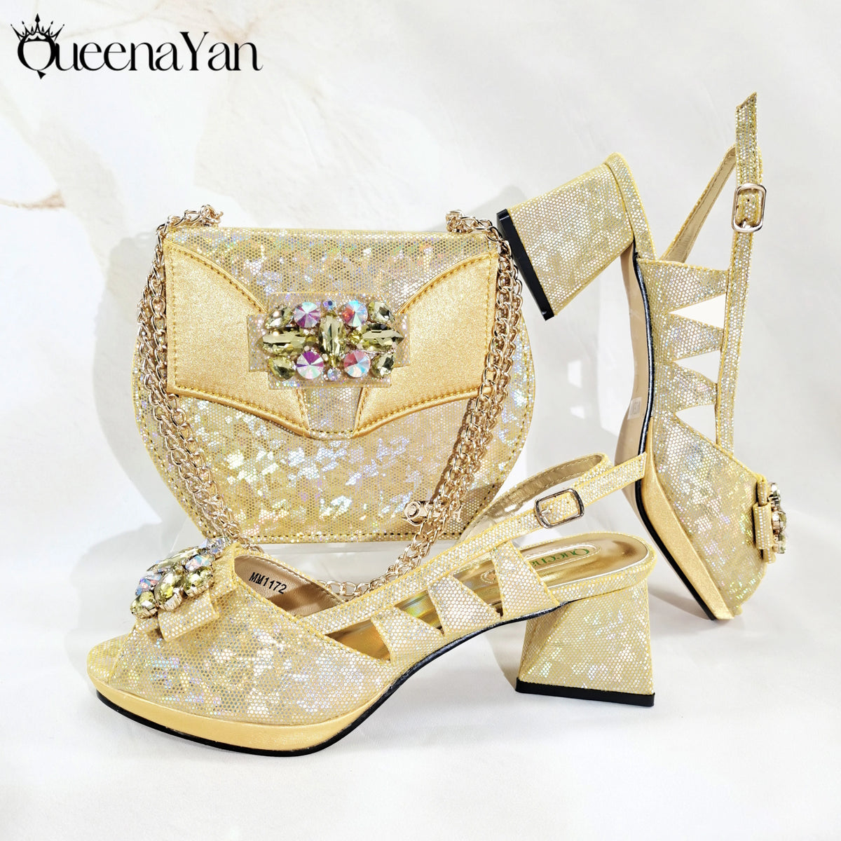 Queena Yan 2025 Fashionable Brown Color Open Toe Women's Sandals with Matching Bag Set - Perfect for Weddings and Parties