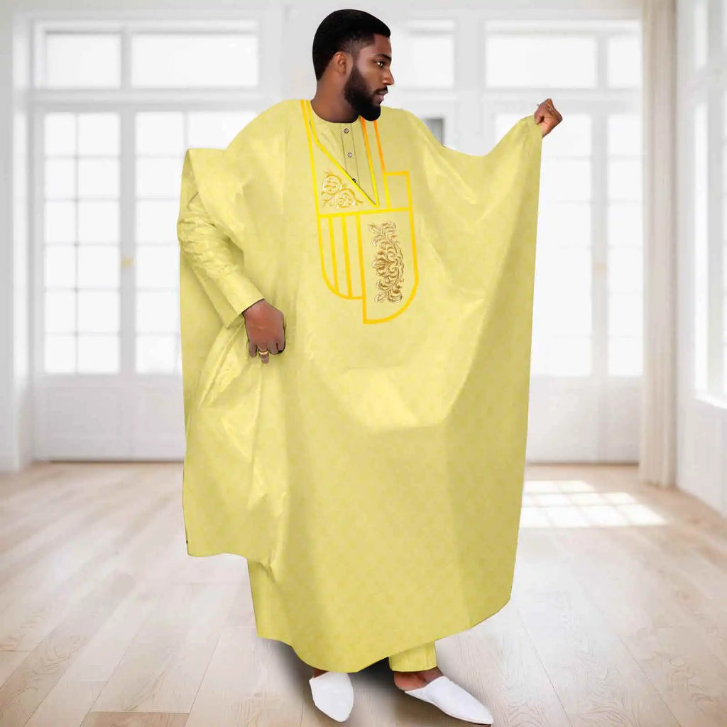African Clothes for Men Muslim Robe White Tradition Wedding Party Suit Shirt Pants 3 Pcs Set Dashiki Agbada Ramada