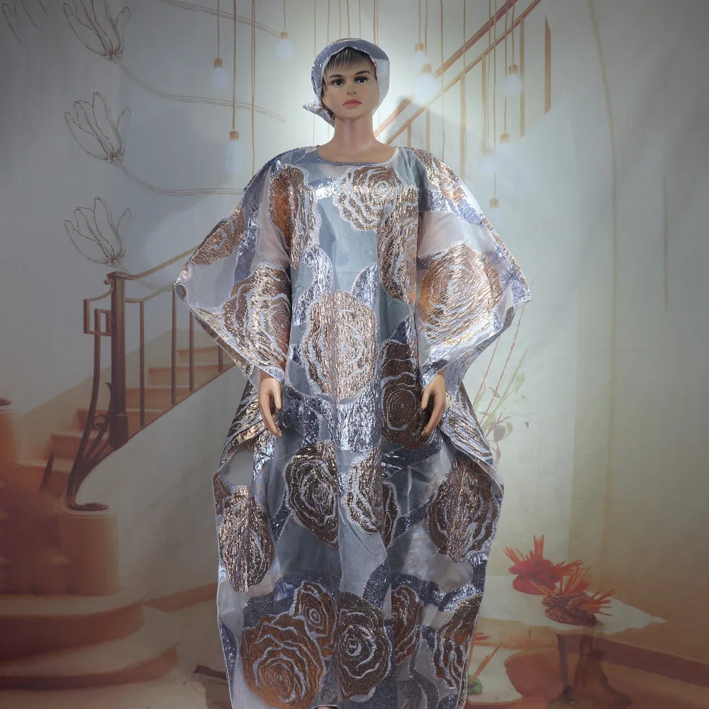 Luxury Nigerian African Two-Piece Set Dress for Women with Headscarf Latest Style Wearable Clothing