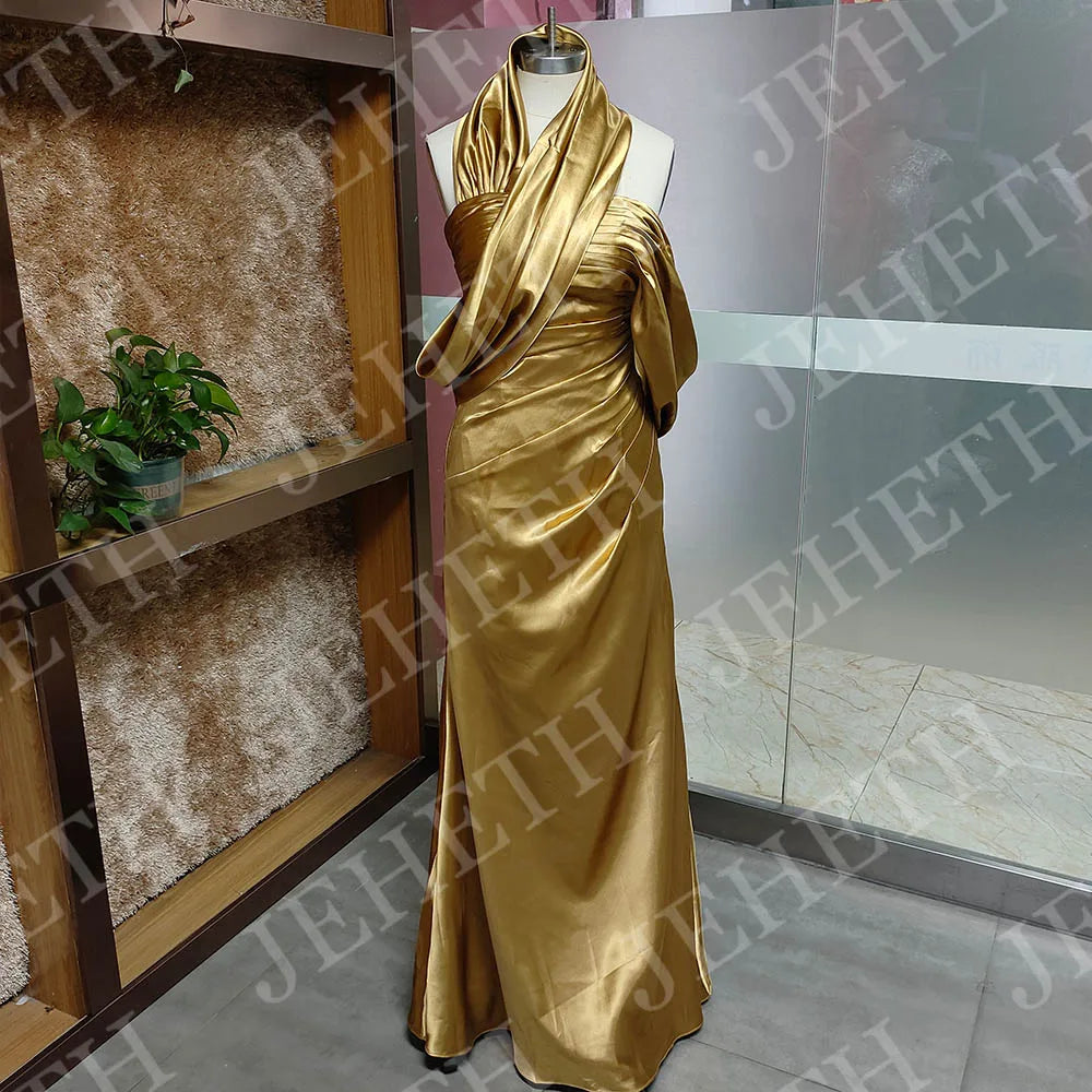 JEHETH Mermaid Prom Dresses 2025 Off Shoulder Women Evening Dress Elegant Satin Saudi Arabia Celebrity Gown Customized Backless